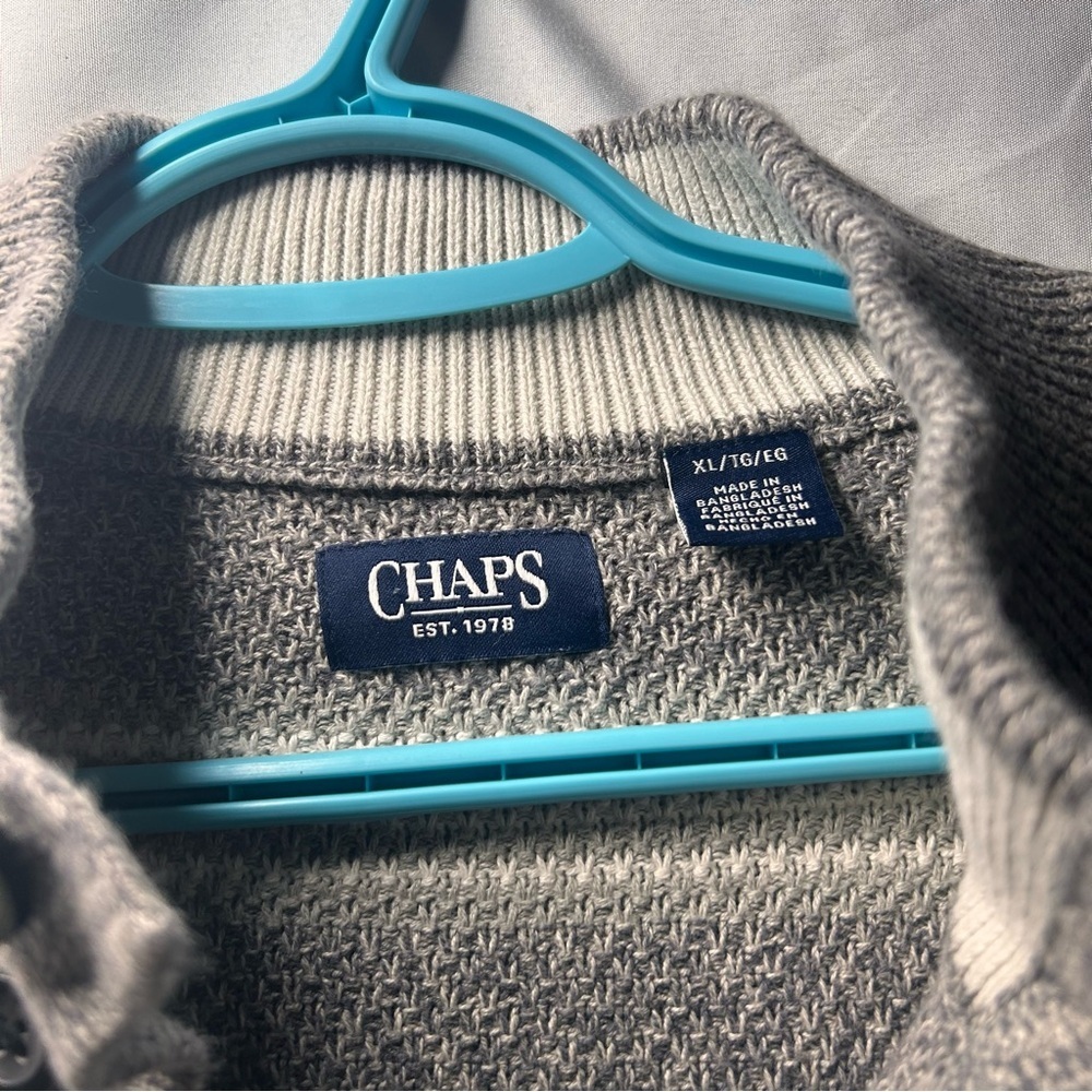 Chaps Gray and White Striped Crewneck Sweater 100% cotton XL - Picture 3 of 12